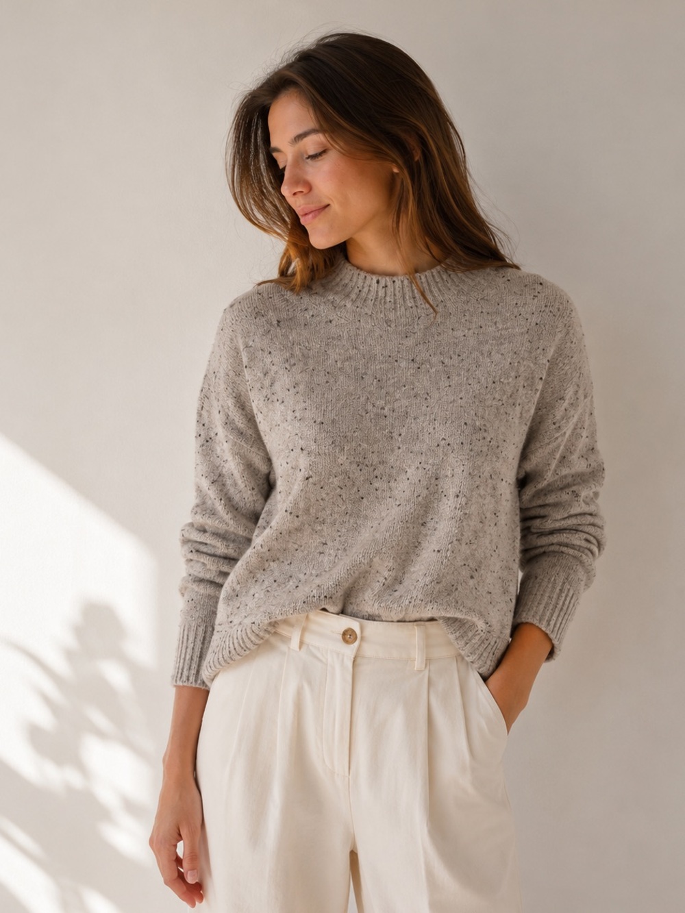 DKNY‎ Neutral Speckled Mock Neck Sweater